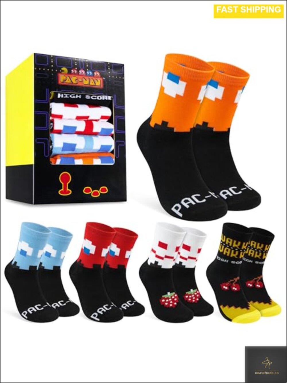 5 Pack Pac-Man Novelty Crew Socks Retro Gamer Gift Set